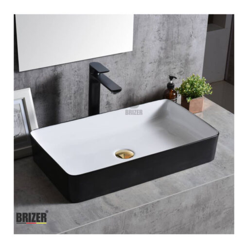 Chậu Lavabo Rửa Mặt Đặt Bàn chữ nhật trắng đen  Brizer BZ8438