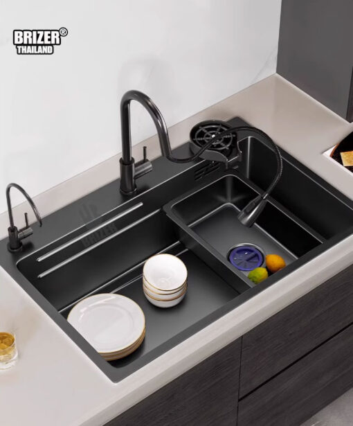 Chậu rửa chén 1 hộc lớn inox phủ nano đen Brizer BZ7846Đ