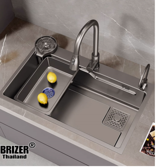 Chậu rửa chén 1 hộc lớn inox phủ nano xám Brizer BZ7846X