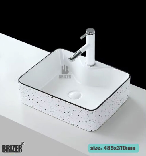 Chậu Lavabo Đặt Bàn Vuông Chấm Bi Brizer BZ8427
