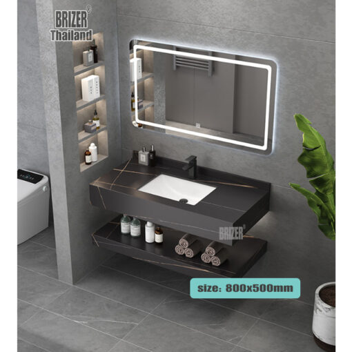 Bàn Đá 2 Tầng Trắng Nhám Lavabo Âm Tràn Viền Chống Trầy KT 80x50cm + Gương Led Cảm Ứng Brizer BZ504 - Hình ảnh 2