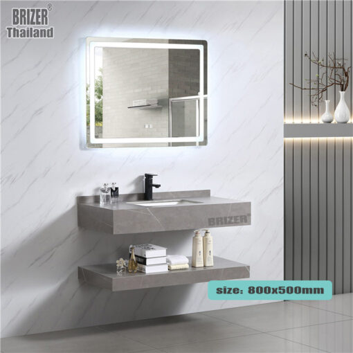 Bàn Đá 2 Tầng Trắng Nhám Lavabo Âm Tràn Viền Chống Trầy KT 80x50cm + Gương Led Cảm Ứng Brizer BZ504 - Hình ảnh 4