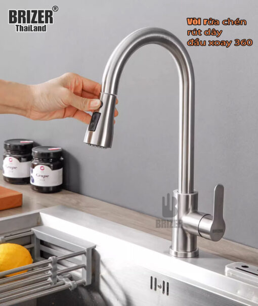 Vòi Rửa Chén Nóng Lạnh Inox 304 Dây Rút Brizer BZ2002