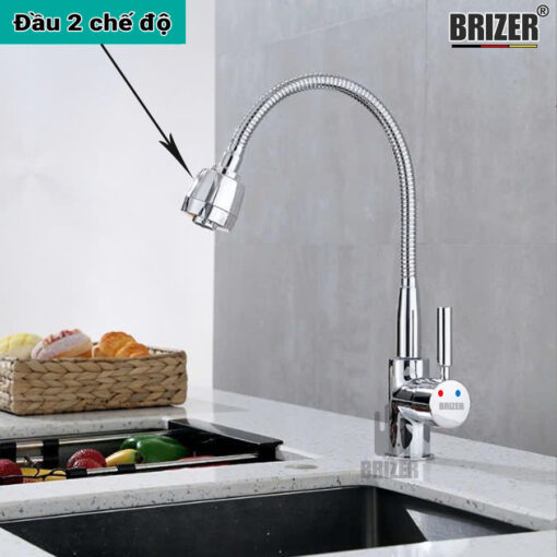 Vòi Rửa Chén Nóng Lạnh Lò Xo Mạ Crom Brizer BZ1005