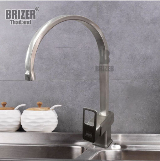 Vòi Rửa Chén Nóng Lạnh Inox 304 Mẫu Vuông Đúc Lớn Brizer BZ2007
