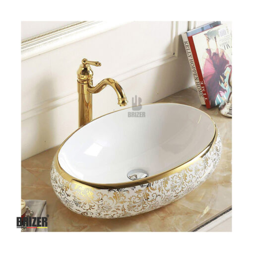 Chậu Lavabo Rửa Mặt Đặt Bàn Oval Vàng Brizer BZ8441