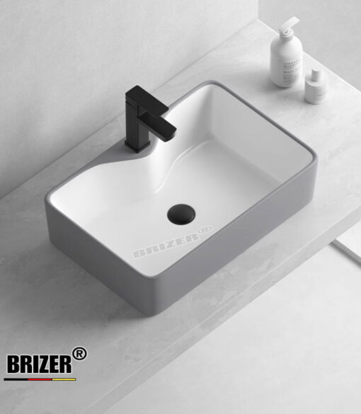 Chậu Lavabo Rửa Mặt Đặt Bàn Chữ Nhật Màu Xám Brizer BZ8422