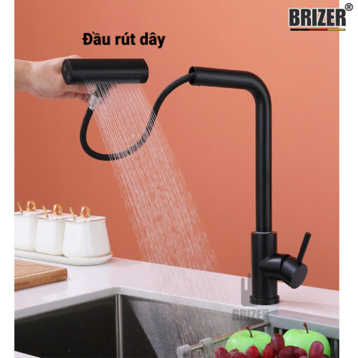 Vòi Rửa Chén Nóng Lạnh Đầu Sơn Tĩnh Điện Đen Brizer BZ1015