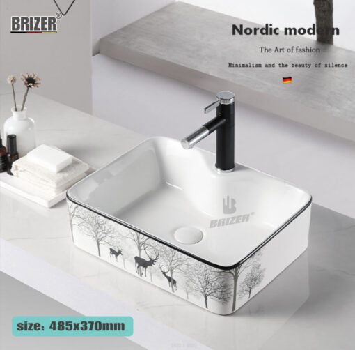 Chậu Lavabo Rửa Mặt Đặt Bàn Vuông Hươu Brizer BZ8428
