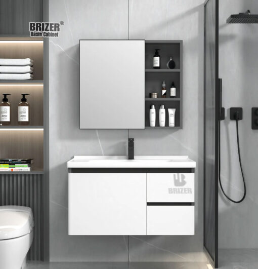 Tủ Lavabo Nhựa PVC Màu Trắng Kèm Tủ Gương Brizer BZ816