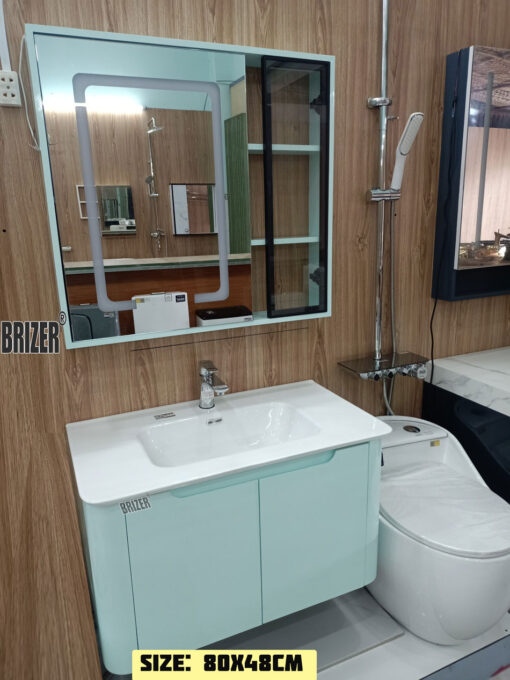 Tủ Lavabo Nhựa PVC Màu Xanh Ngọc Tủ Gương Led Brizer BZ819