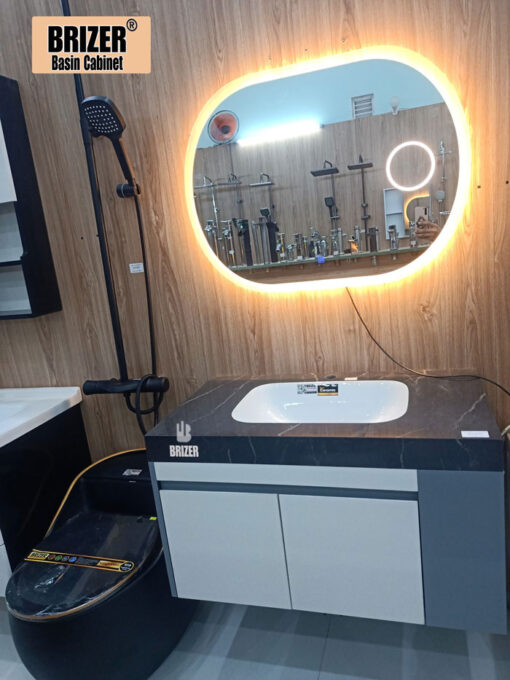 Tủ Lavabo Nhựa PVC Mặt Đá lavabo Âm Tràn Viền Gương Led Brizer BZT823