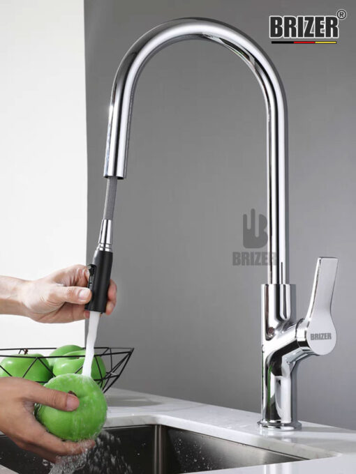 Vòi Rửa Chén Nóng Lạnh Đồng  Mạ Crom Dây Rút  Brizer BZ1002