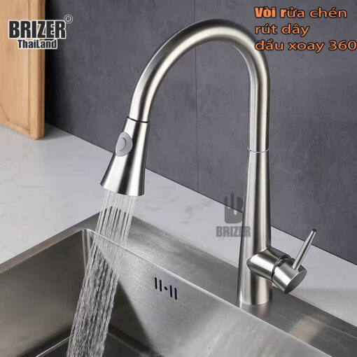 Vòi Rửa Chén Nóng Lạnh Inox 304 Dây Rút Brizer BZ2003