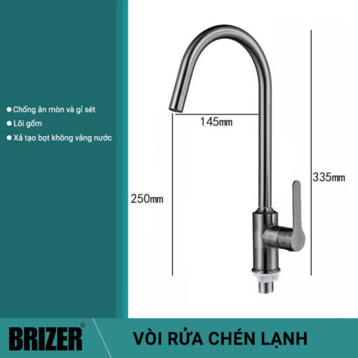 Vòi Rửa Chén Lạnh Inox Mạ Titan Xám Số 6 Brizer BZ2032