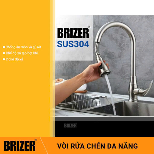 Vòi Rửa Chén Rút Dây Nóng Lạnh Inox 304 Brizer BZ2026 - Hình ảnh 2