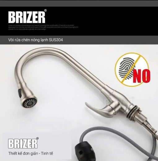 Vòi Rửa Chén Rút Dây Nóng Lạnh Inox 304 Brizer BZ2026 - Hình ảnh 5