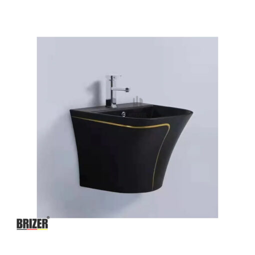 Chậu Lavabo Treo Tường Vuông Đen Liền Khối Sọc Vàng Brizer BZ717