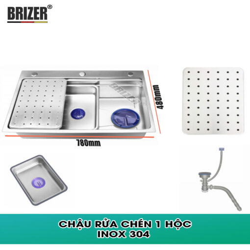 Chậu rửa chén 1 hộc dày 5ly (NEW)inox 304 Brizer BZ7848