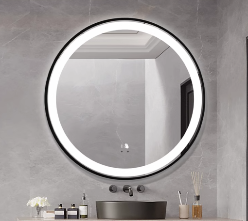 Gương Led Tròn Khung Nhôm Đen