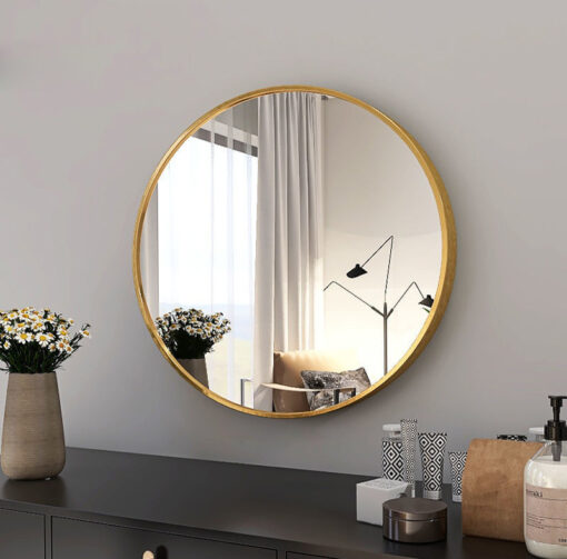 Gương Tròn Viền Nhôm Vàng