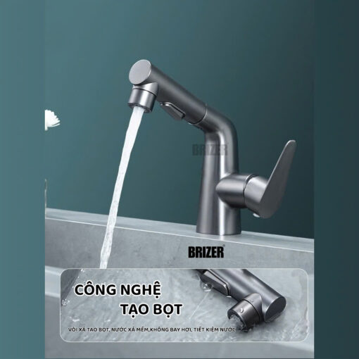 Vòi Lavabo Rút Dây Nóng Lạnh Mạ Titan Xám Brizer BZ4479