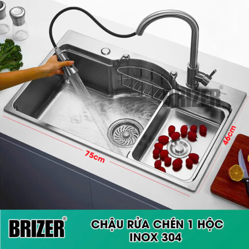 Chậu rửa chén 1 hộc Khuyết inox 304 Brizer BZ7546