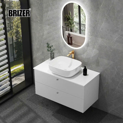 Tủ Lavabo Nhựa PVC Bàn Đá Lavabo Đặt Bàn Kèm Gương Led Brizer BZ827