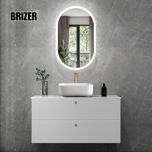 Tủ Lavabo Nhựa PVC Bàn Đá Lavabo Đặt Bàn Kèm Gương Led Brizer BZ827 - Hình ảnh 2