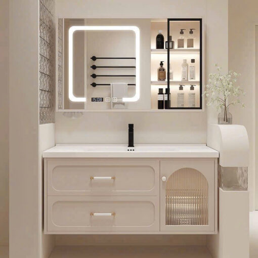 Tủ Lavabo Nhựa PVC Màu Be Kem Brizer BZT829
