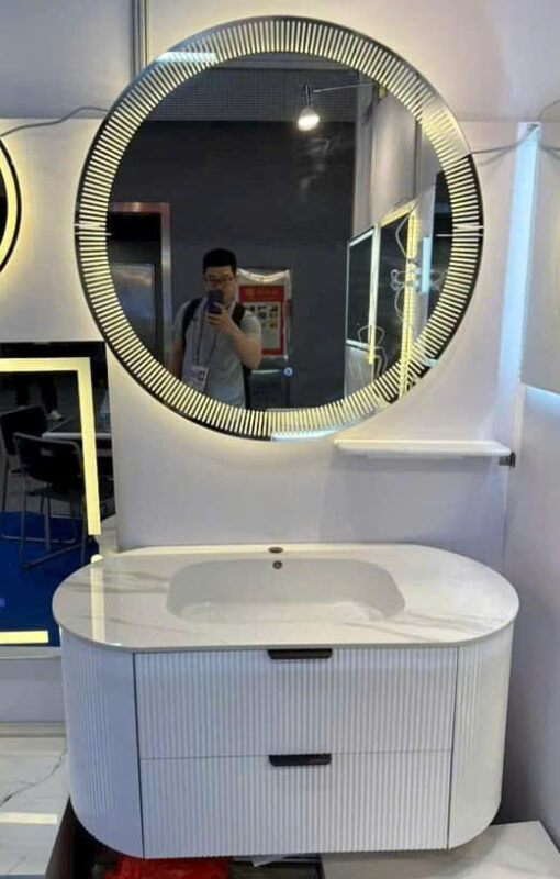 Tủ Lavabo Nhựa PVC Mặt Đá Lavabo Âm + Gương Led Brizer BZ828